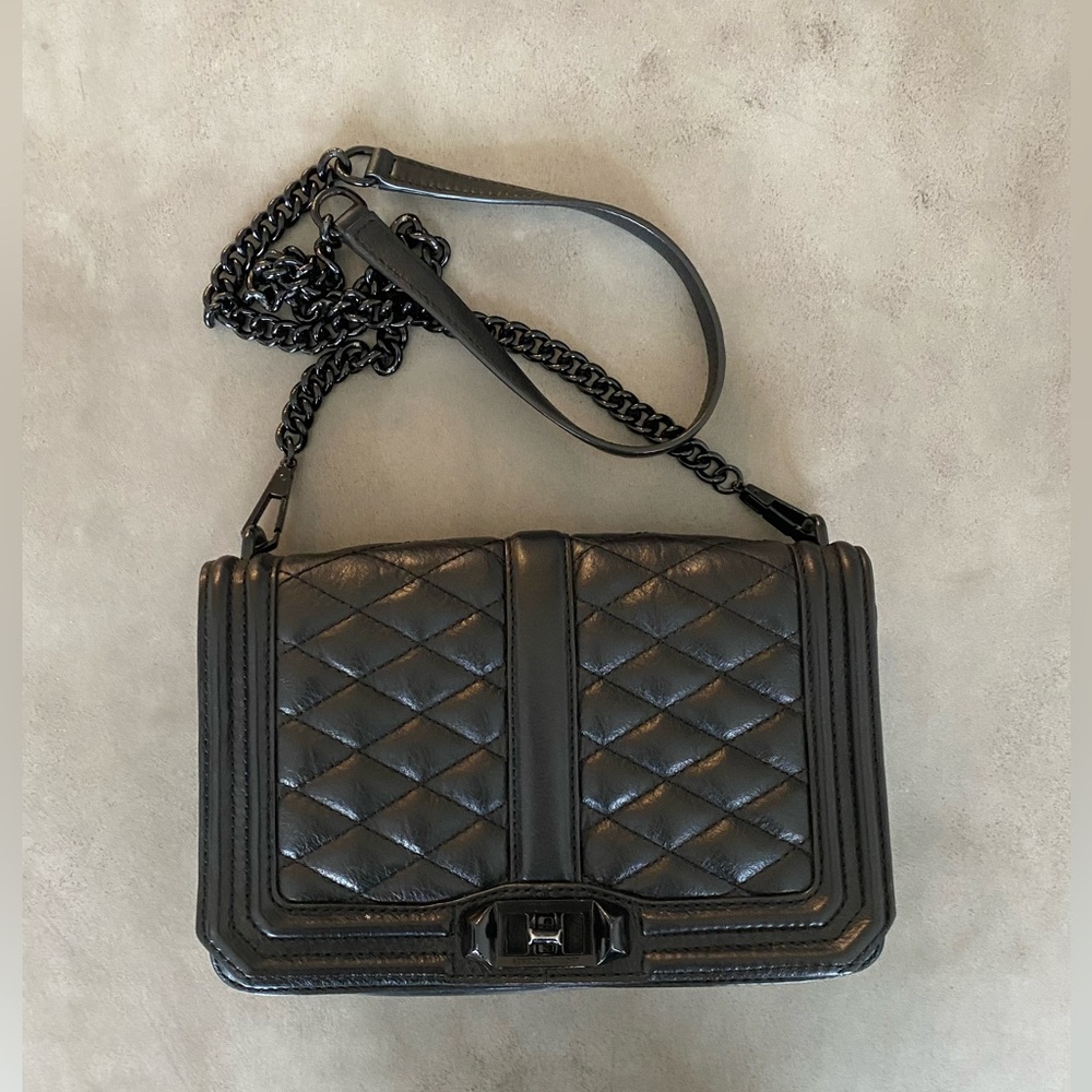 Rebecca Minkoff Black Leather Love Crossbody Bag Quilted Boy Bag